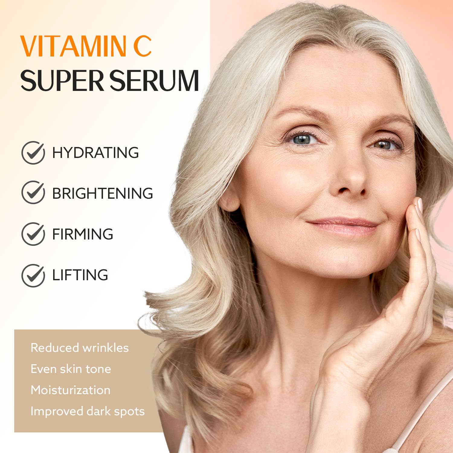 ANSDUR Super Vitamin C Serum for Women over 70: Hyaluronic Acid Serum for Face, Dark Spot Remover and Wrinkle Reduction - Lifting, Smoothing, Moisturizing, All in One Skin Care Formula, 1 fl oz